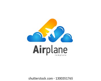 Airplane and clouds sky logo emblem
