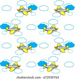 Airplane and clouds in the sky,drawing for children,Children pattern background vector illustration