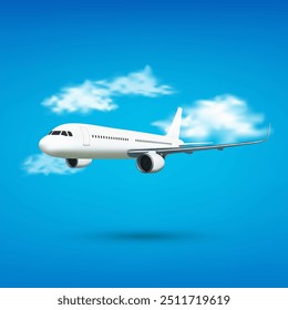 Airplane in the clouds. Travel concept, vector illustration