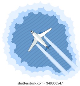 Airplane in the clouds. View from above. EPS 10