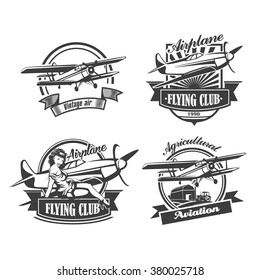 Airplane Club Vector Illustration Emblem, vector illustration set