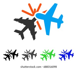 Airplane Collision flat vector pictogram. Colored airplane collision gray, black, blue, green pictogram versions. Flat icon style for web design.