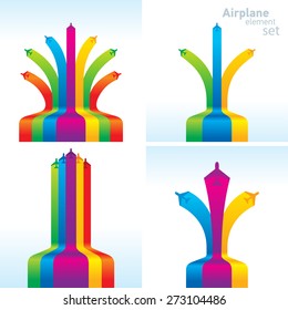 airplane colored stripes takeoff fly set