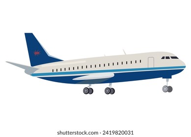 Airplane of colorful set. This stunning illustration showcases an intricately designed airplane with a touch of cartoon charm, making it piece against a simple white background. Vector illustration.