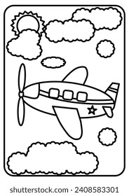 Airplane coloring pages for kids. Coloring pages for kids in black outline 