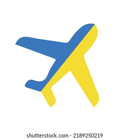 Airplane in colors of Ukrainian flag on white background
