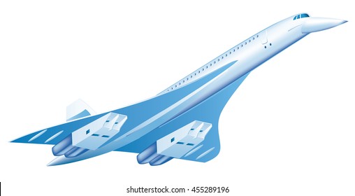 Airplane Concorde A Supersonic Passenger Airliner. Isolated Vector Illustration