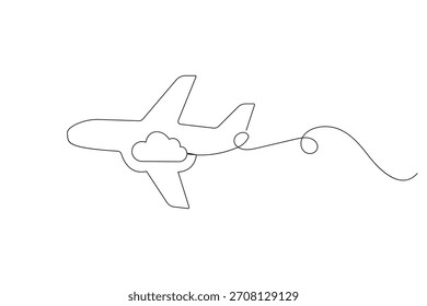 Airplane continuous line art minimal design cloud travel concept