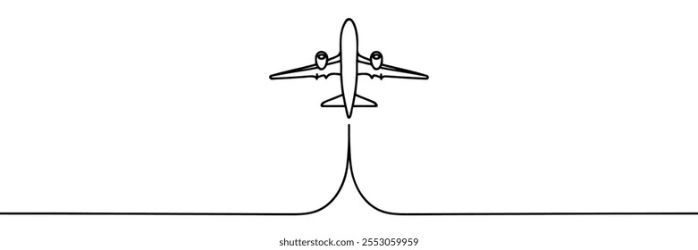 Dibujo de una línea de un avión que representa los viajes mundiales y los vuelos internacionales.