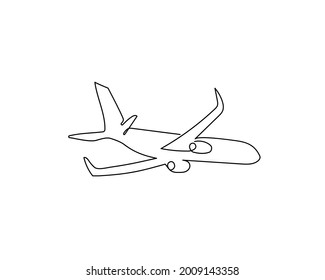 Airplane continuous line drawing. One line art of aircraft, flight.