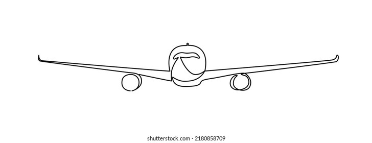 Esbozo de línea continua del avión. Dibujo continuo de una línea del tema del transporte por avión. Concepto de diseño de vacaciones de viajes ilustraciones vectoriales estilo minimalismo.  avión de pasajeros.