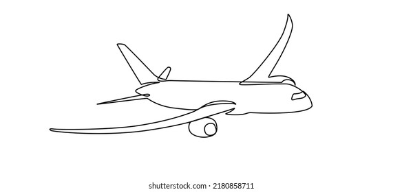 Airplane continuous line sketch. Continuous one line drawing of airplane jet transportation theme. Concept of travel vacation design vector illustration minimalism style.  passenger airplane.