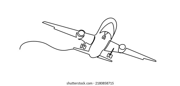 Airplane continuous line sketch. Continuous one line drawing of airplane jet transportation theme. Concept of travel vacation design vector illustration minimalism style.  passenger airplane.