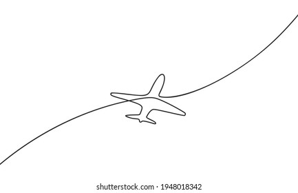 Airplane continuous one line drawing minimalist design vector illustration made of single line, aircraft flight simple outline travel concept