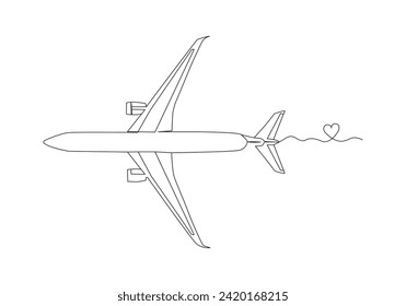 avión en dibujo continuo de una línea. El despegue es la fase de vuelo en la que un vehículo aeroespacial sale del suelo y pasa a ser aerotransportado. Ilustración del vector
