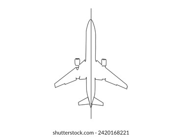 avión en dibujo continuo de una línea. El despegue es la fase de vuelo en la que un vehículo aeroespacial sale del suelo y pasa a ser aerotransportado. Ilustración del vector
