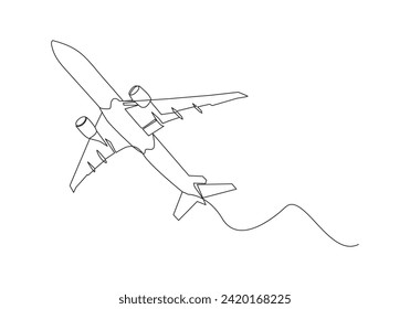 avión en dibujo continuo de una línea. El despegue es la fase de vuelo en la que un vehículo aeroespacial sale del suelo y pasa a ser aerotransportado. Ilustración del vector
