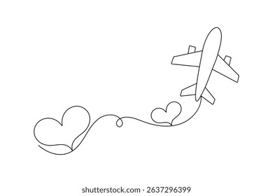 Airplane continuous one line drawing minimalist outline white
background
