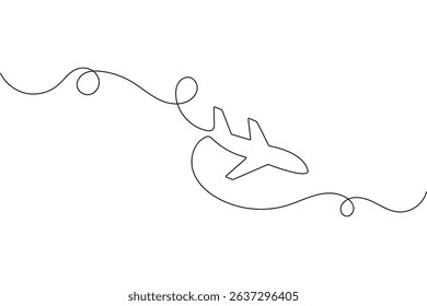 Airplane continuous one line drawing minimalist outline white
background