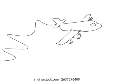 Airplane continuous one line drawing minimalist outline white
background