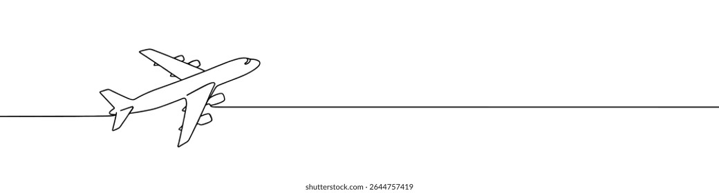 Airplane continuous one line drawing. Plane sign in simple linear style. Vector illustration.