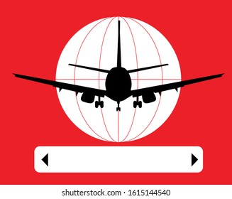 Airplane Contour Illustration On A Red Background. Airline Company Logo. Banner Or Sticker For Civil Aviation.