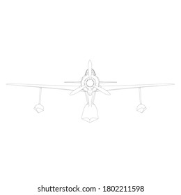 Airplane contour for landing on water. Front view. Vector illustration