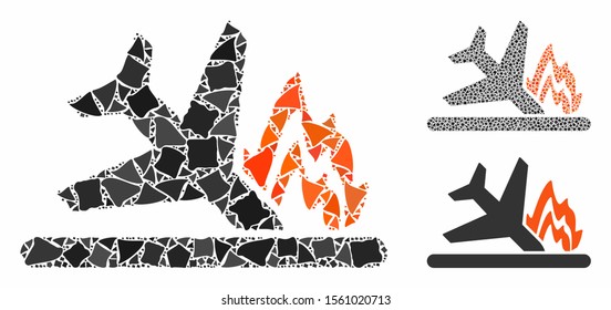 Airplane Crash Composition Of Tremulant Pieces In Variable Sizes And Color Hues, Based On Airplane Crash Icon. Vector Bumpy Pieces Are Combined Into Collage.