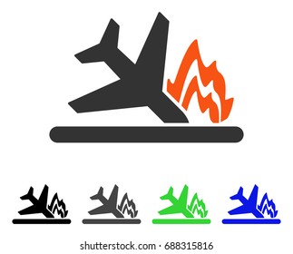 Airplane Crash flat vector pictogram. Colored airplane crash gray, black, blue, green pictogram versions. Flat icon style for application design.