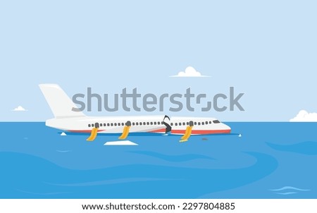 Airplane crash into the sea vector illustration
