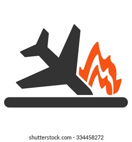 Airplane Crash Vector Icon. Style Is Flat Symbol, Rounded Angles, White Background.