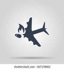 Airplane Crash vector icon. Style is flat symbol, 