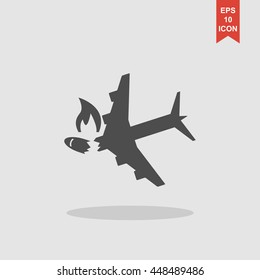 Airplane Crash Vector Icon. Style Is Flat Symbol,