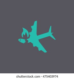Airplane Crash vector icon. Style is flat symbol,