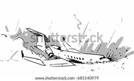 Airplane Crashed Accident Vector Sketch Illustration Stock Vector