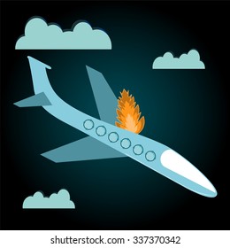 Airplane crashes because of a fire on Board. Air crash, accident on Board, a fire or explosion.