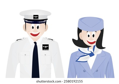 Airplane crew, Captain and stewardess. vector