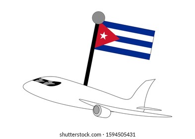 Airplane with Cuba flag vector illustration. Suitable for travelling business and travel or holiday theme.