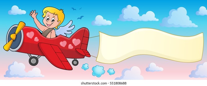 Airplane with Cupid theme image 2 - eps10 vector illustration.