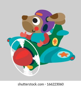 Airplane with a cute dog. Vector illustrati