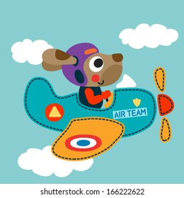 Airplane with a cute dog. Vector illustration