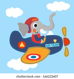 Airplane with a cute elephant. Vector illustration