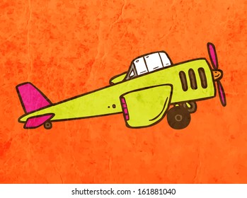 Airplane. Cute Hand Drawn Vector illustration, Vintage Paper Texture Background