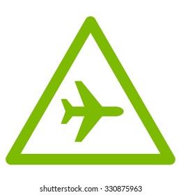 Airplane Danger vector icon. Style is flat eco green symbol, rounded angles, white background.