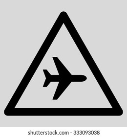 Airplane Danger vector icon. Style is flat black symbol, rounded angles, light gray background.