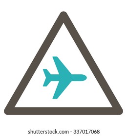 Airplane Danger vector icon. Style is flat bicolor grey and cyan symbol, rounded angles, white background.