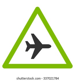 Airplane Danger vector icon. Style is flat bicolor eco green and gray symbol, rounded angles, white background.