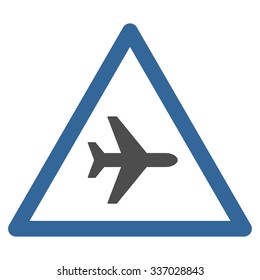 Airplane Danger vector icon. Style is flat bicolor cobalt and gray symbol, rounded angles, white background.