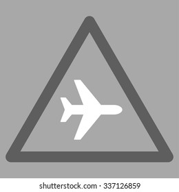 Airplane Danger vector icon. Style is flat bicolor dark gray and white symbol, rounded angles, silver background.