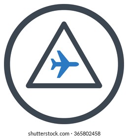 Airplane Danger vector icon. Style is bicolor flat circled symbol, smooth blue colors, rounded angles, white background.